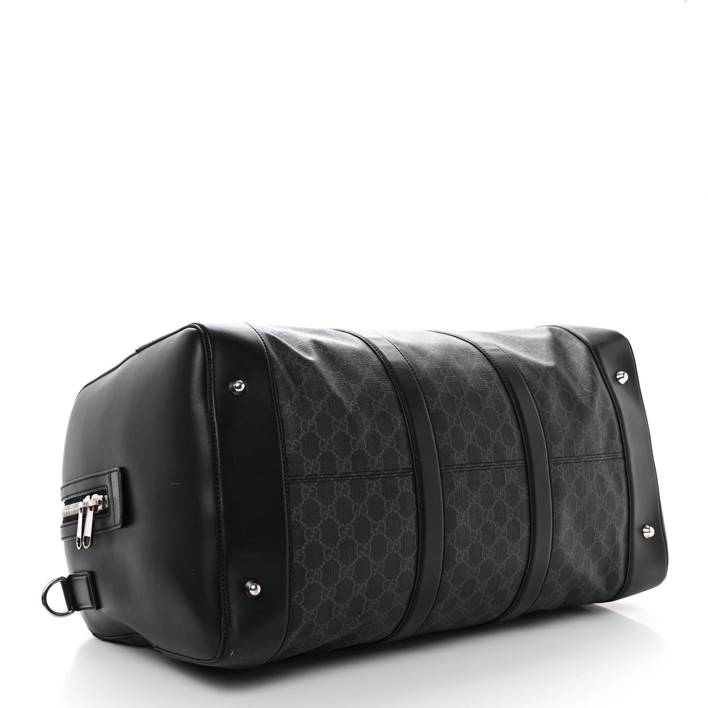 Soft GG Supreme Monogram Appia Calfskin Web Large Carry On Duffle Bag Black Grey