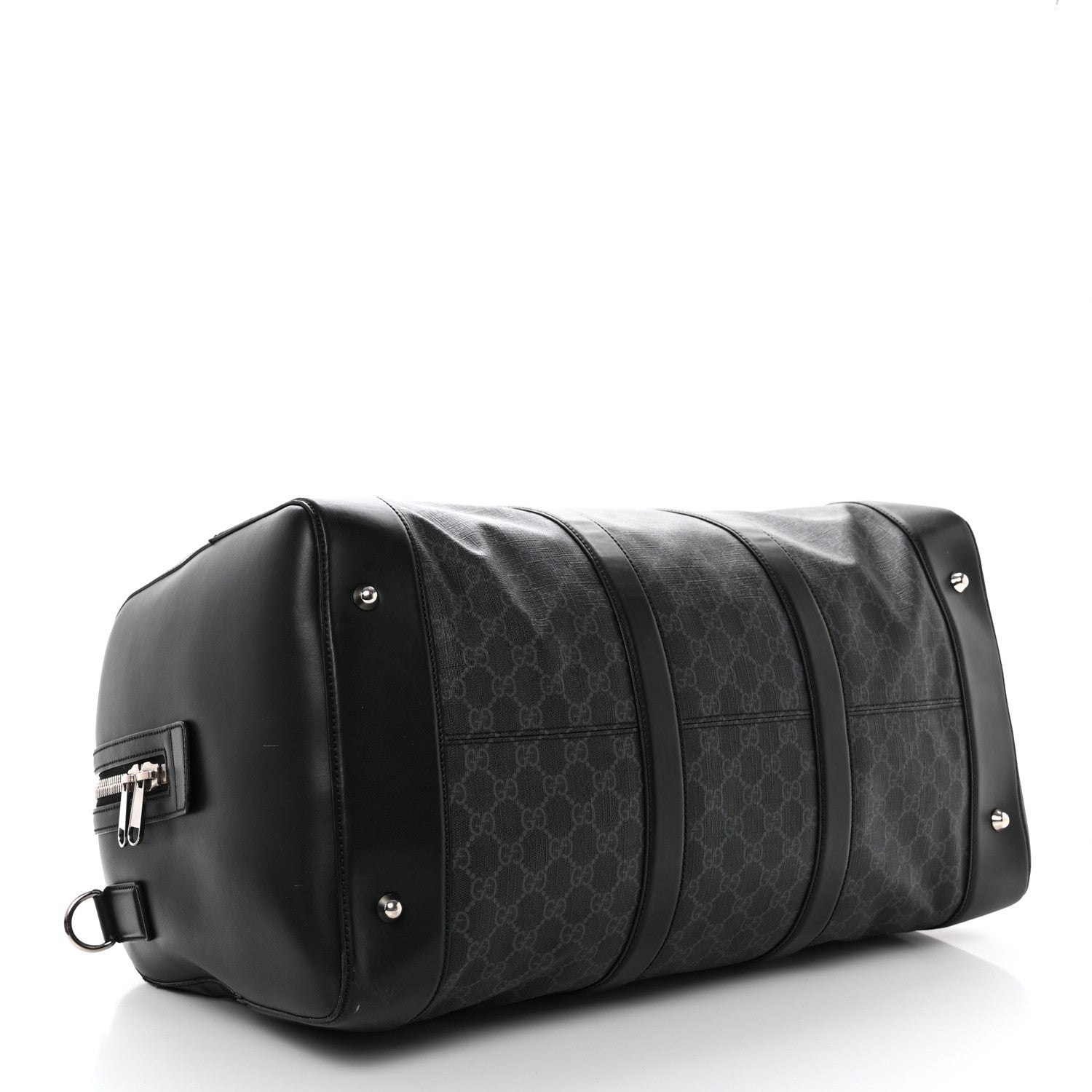 Gucci Soft GG Supreme Monogram Appia Calfskin Web Large Carry On Duffle Bag Black Grey 3 of 23
