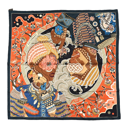 Hermes Silk Twill Duo Cosmique Scarf 90 Vert Black Corail 1 of 3