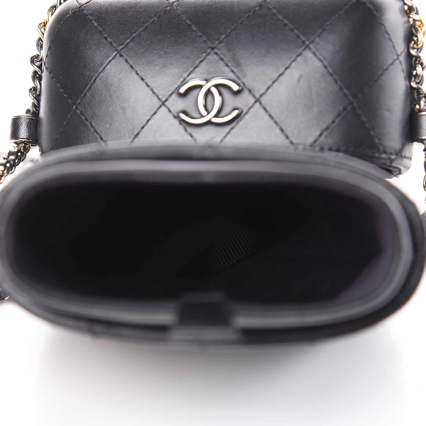 Lambskin Quilted Chain Around Phone Holder Black