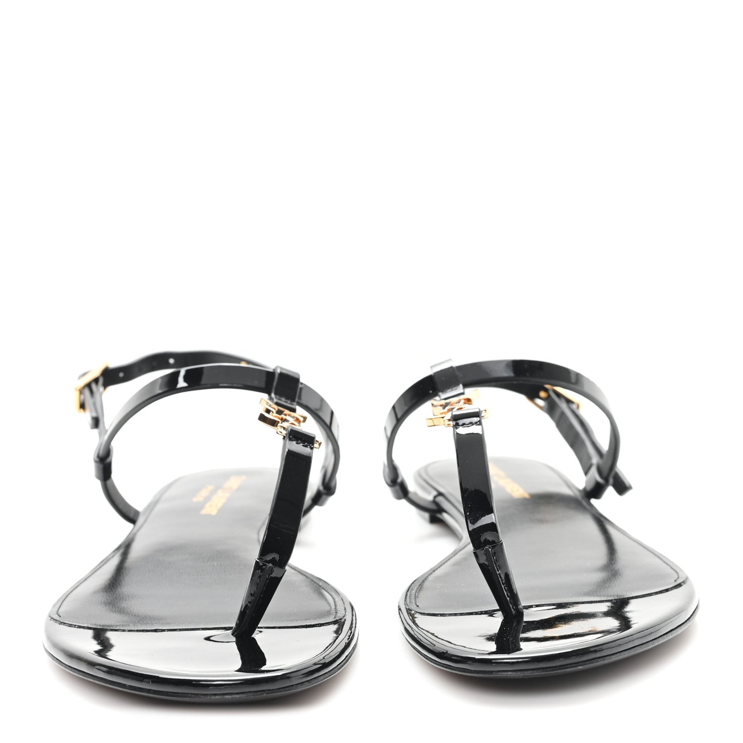 Saint Laurent Patent Calfskin Cassandra Monogram Sandals 37 Black 3 of 10