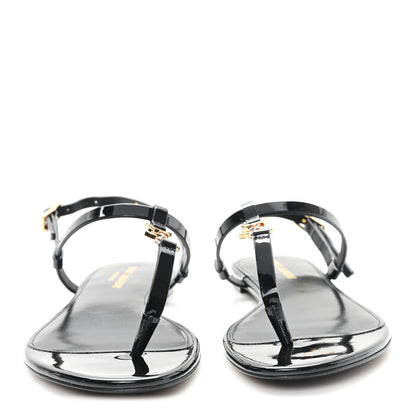 Saint Laurent Patent Calfskin Cassandra Monogram Sandals 37 Black 3 of 10