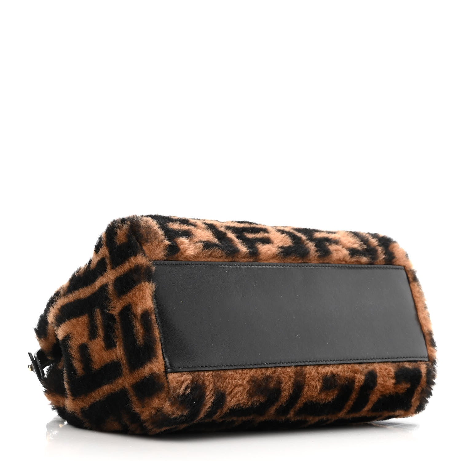 Fendi Shearling Nappa Macro FF 1974 Mini Peekaboo Iconic Satchel Tobacco Black 4 of 15