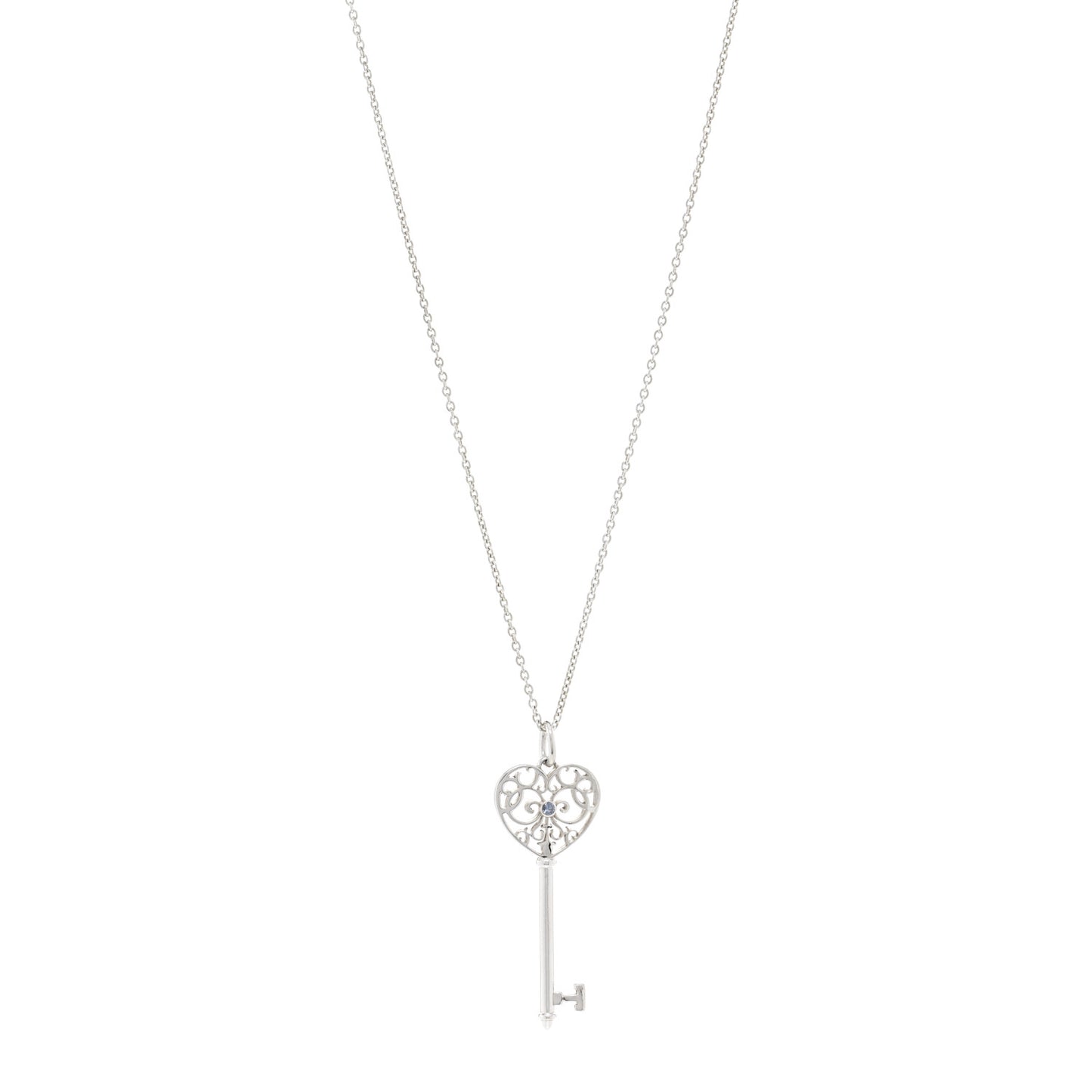 Sterling Silver Blue Sapphire Enchant Heart Key Pendant Necklace