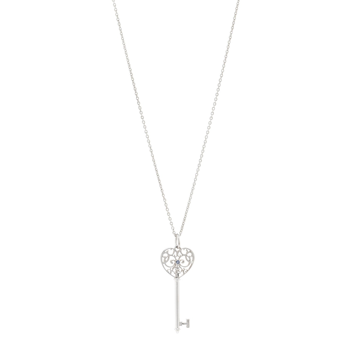 Tiffany Sterling Silver Blue Sapphire Enchant Heart Key Pendant Necklace 1 of 5