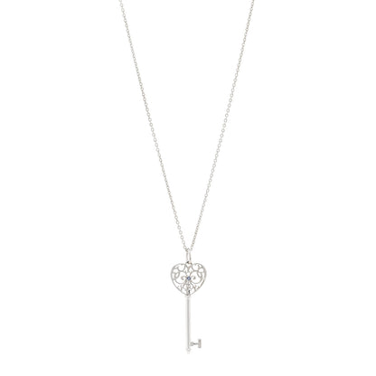 Tiffany Sterling Silver Blue Sapphire Enchant Heart Key Pendant Necklace 1 of 5