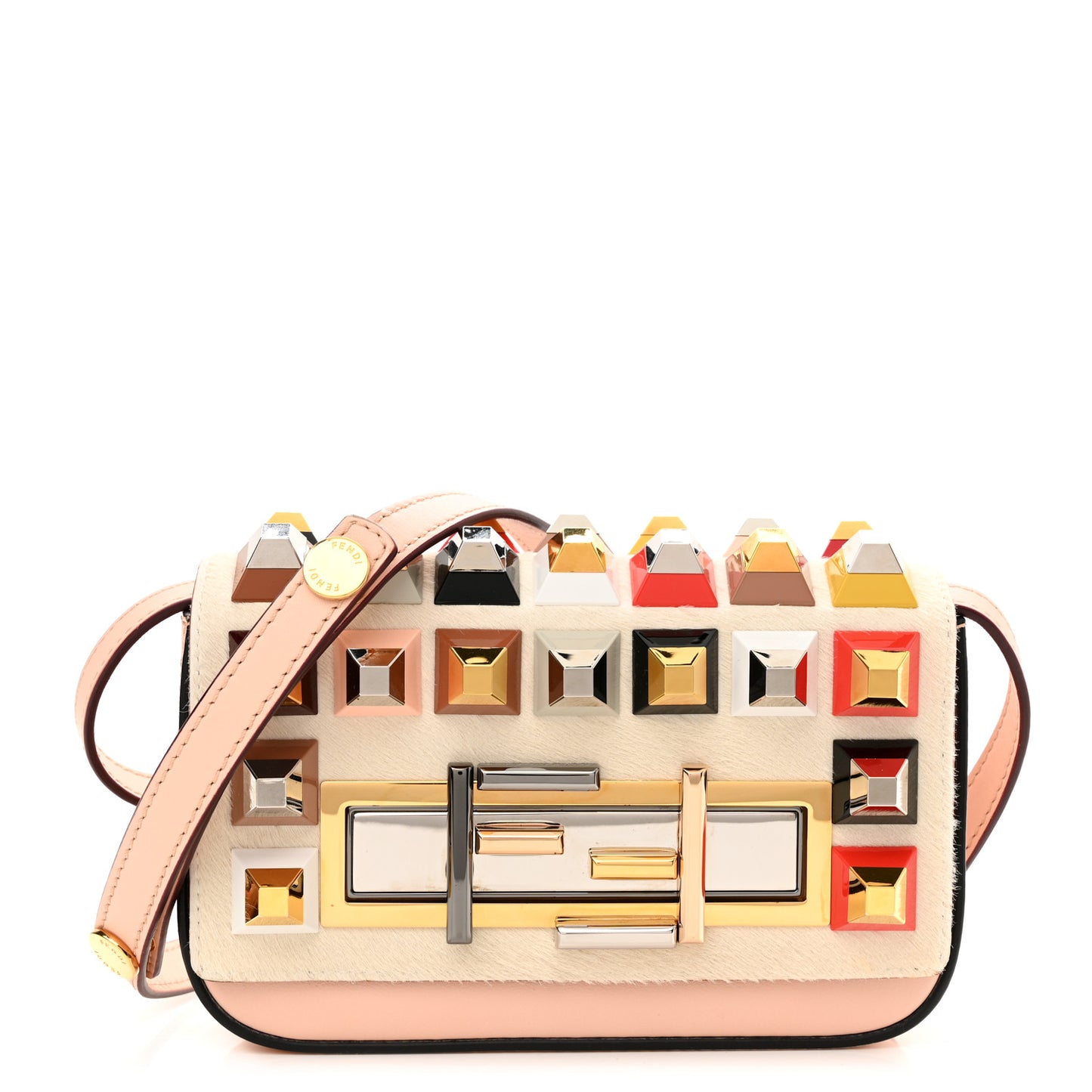 Vitello Dolce Calf Hair Studded Mini 3Baguette Shoulder Bag Light Pink