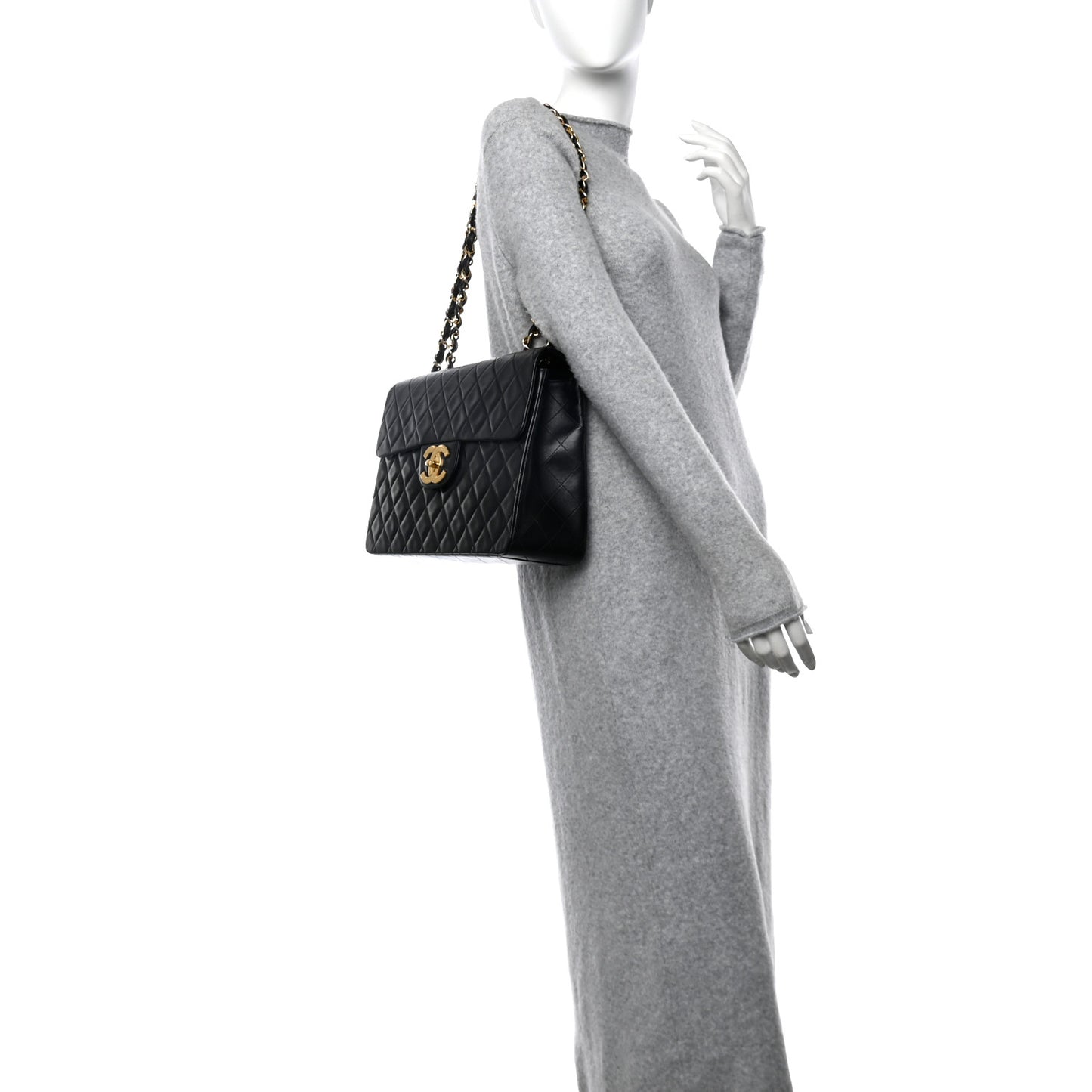 Lambskin Quilted XL Jumbo Single Flap Black
