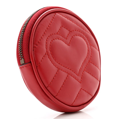 Gucci Calfskin Matelasse GG Marmont Round Coin Purse Hibiscus Red 3 of 9