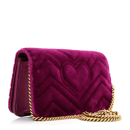 Gucci Velvet Matelasse GG Marmont Mini Bag Fuchsia Violet Cyclamen 3 of 11