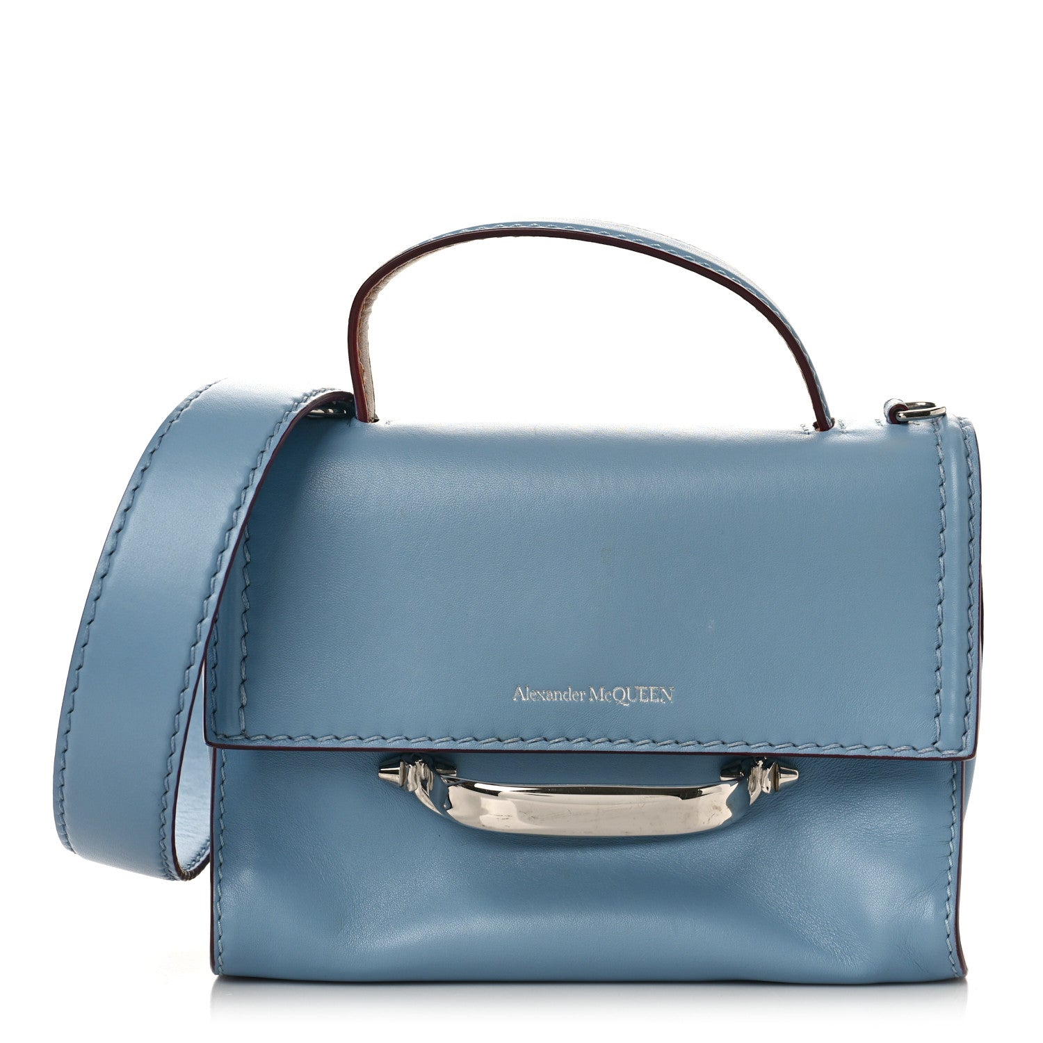 Alexander McQueen Calfskin The Small Story Bag Blue Brown 1 of 9