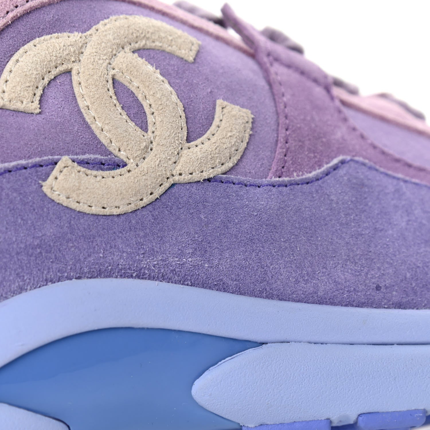 Chanel Nylon Lambskin Suede Calfskin CC Sneakers 40 Purple 10 of 12