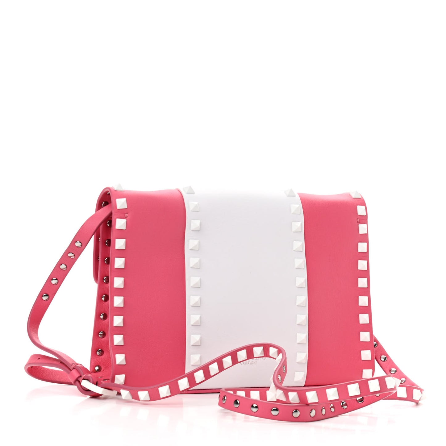 Vitello Colorblock Medium Free Rockstud Flip Lock Crossbody Bag Shadow Pink Optic White