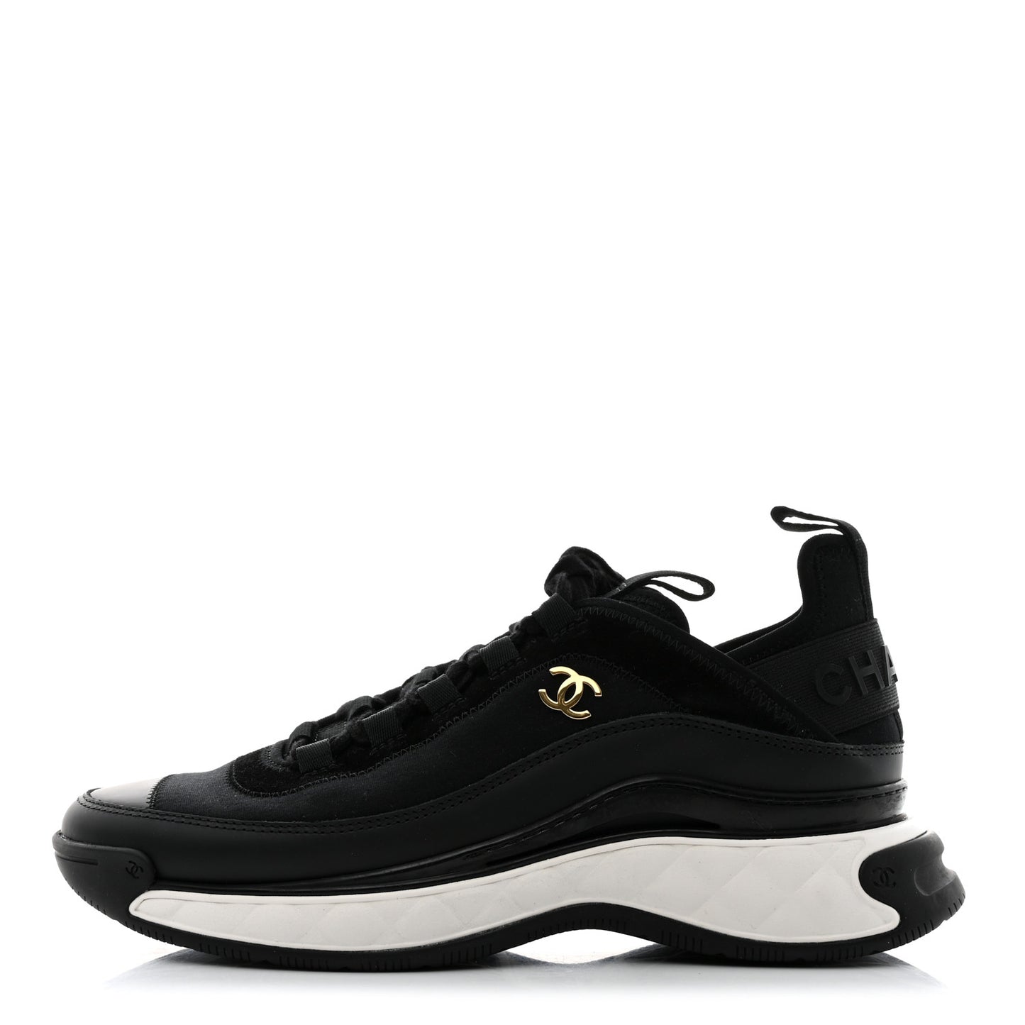 Velvet Calfskin Mixed Fibers CC Sneakers 38.5 Black