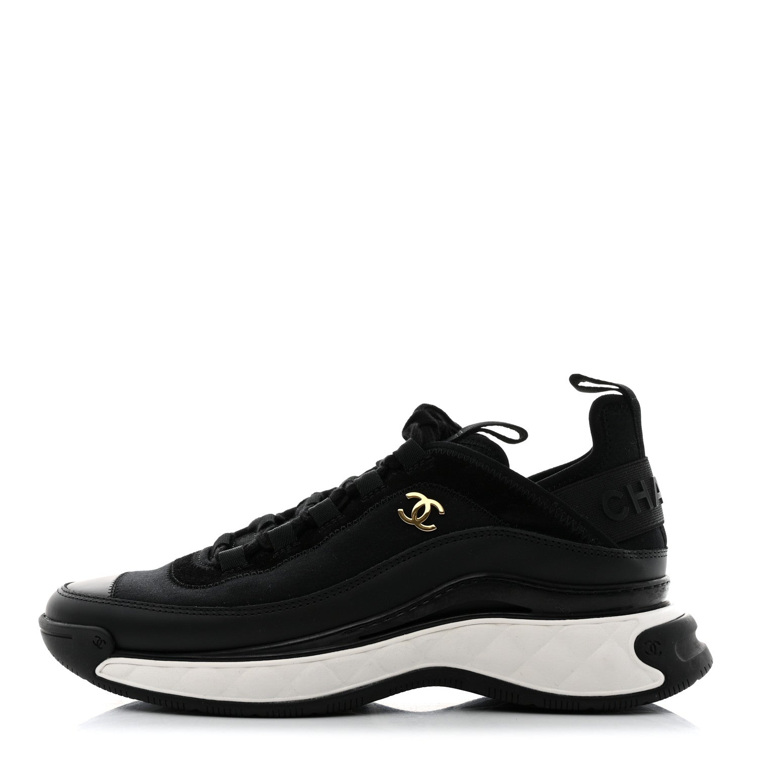 Chanel Velvet Calfskin Mixed Fibers CC Sneakers 38.5 Black 1 of 9