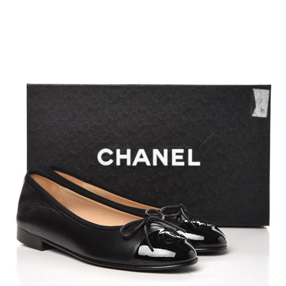 Chanel Lambskin Patent Cap Toe Ballerina Flats 35.5 Black 7 of 8