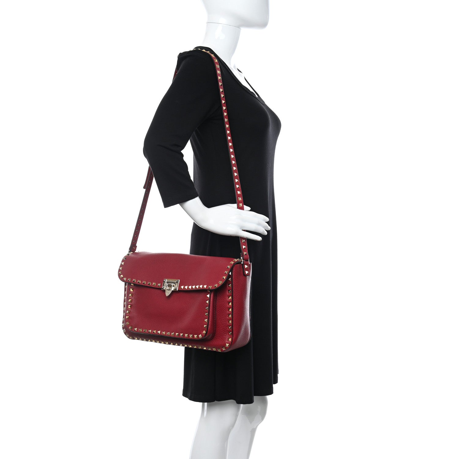 Valentino Garavani Pebbled Calfskin Rockstud Shoulder Bag Red 2 of 10