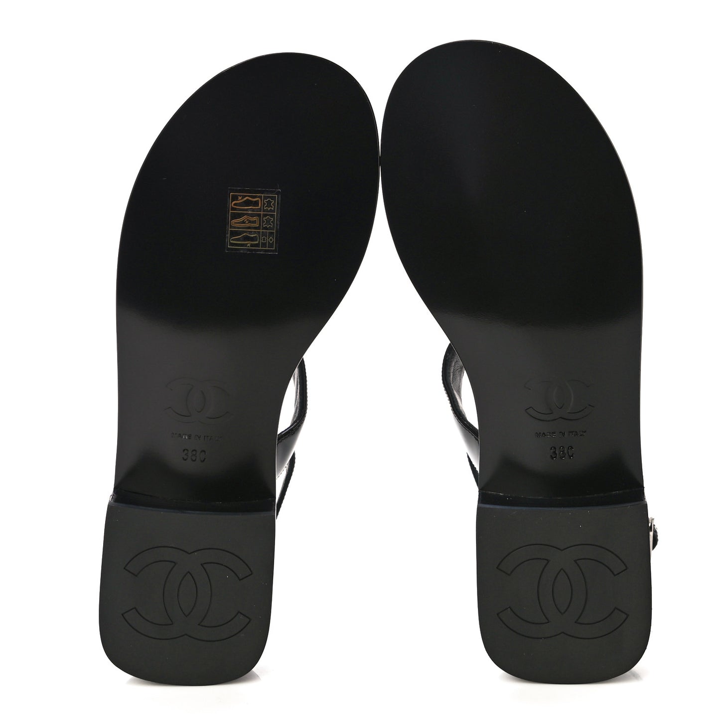 Patent Calfskin Chain CC Logo Thong Sandals 38 Black