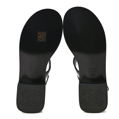 Chanel Patent Calfskin Chain CC Logo Thong Sandals 38 Black 5 of 10