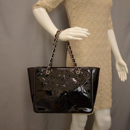 Chanel Patent Perforated CC Shopping Tote Black 2 of 6