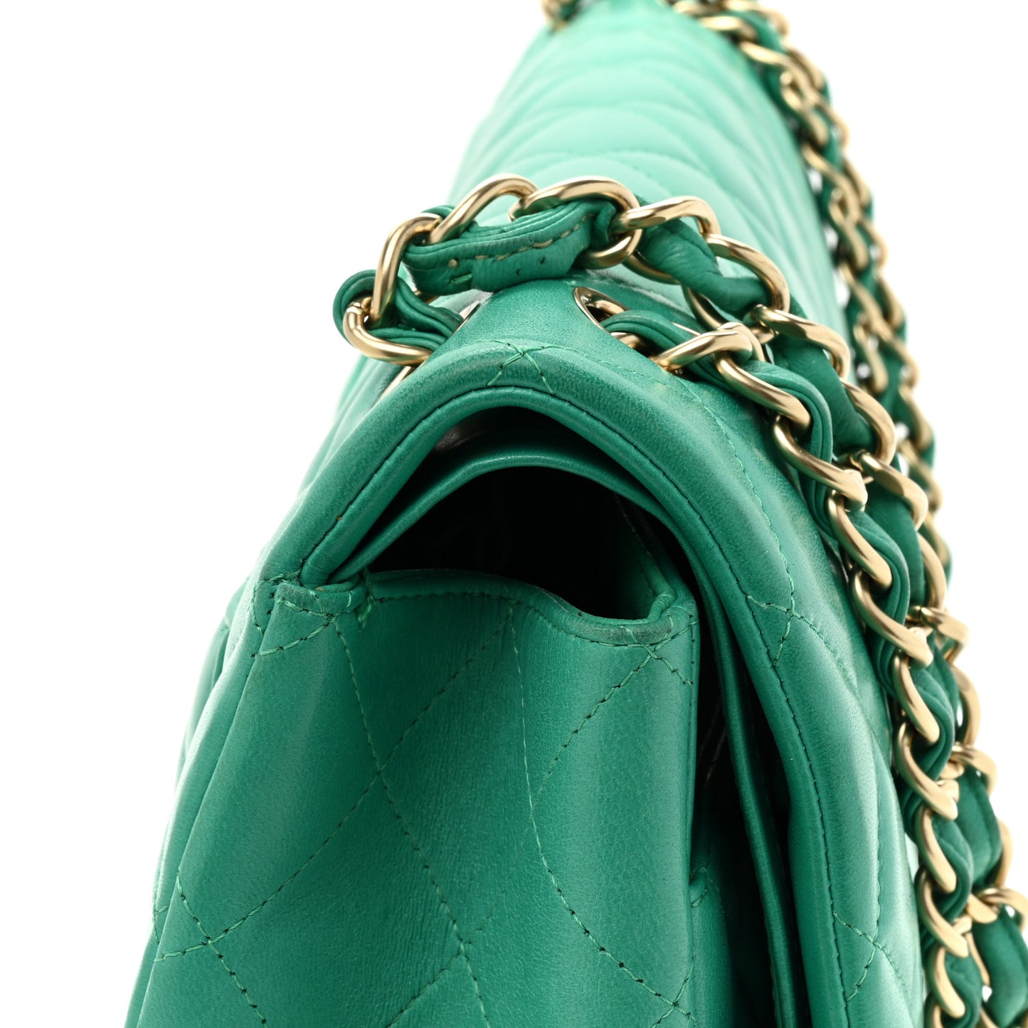 Lambskin Quilted Maxi Double Flap Green