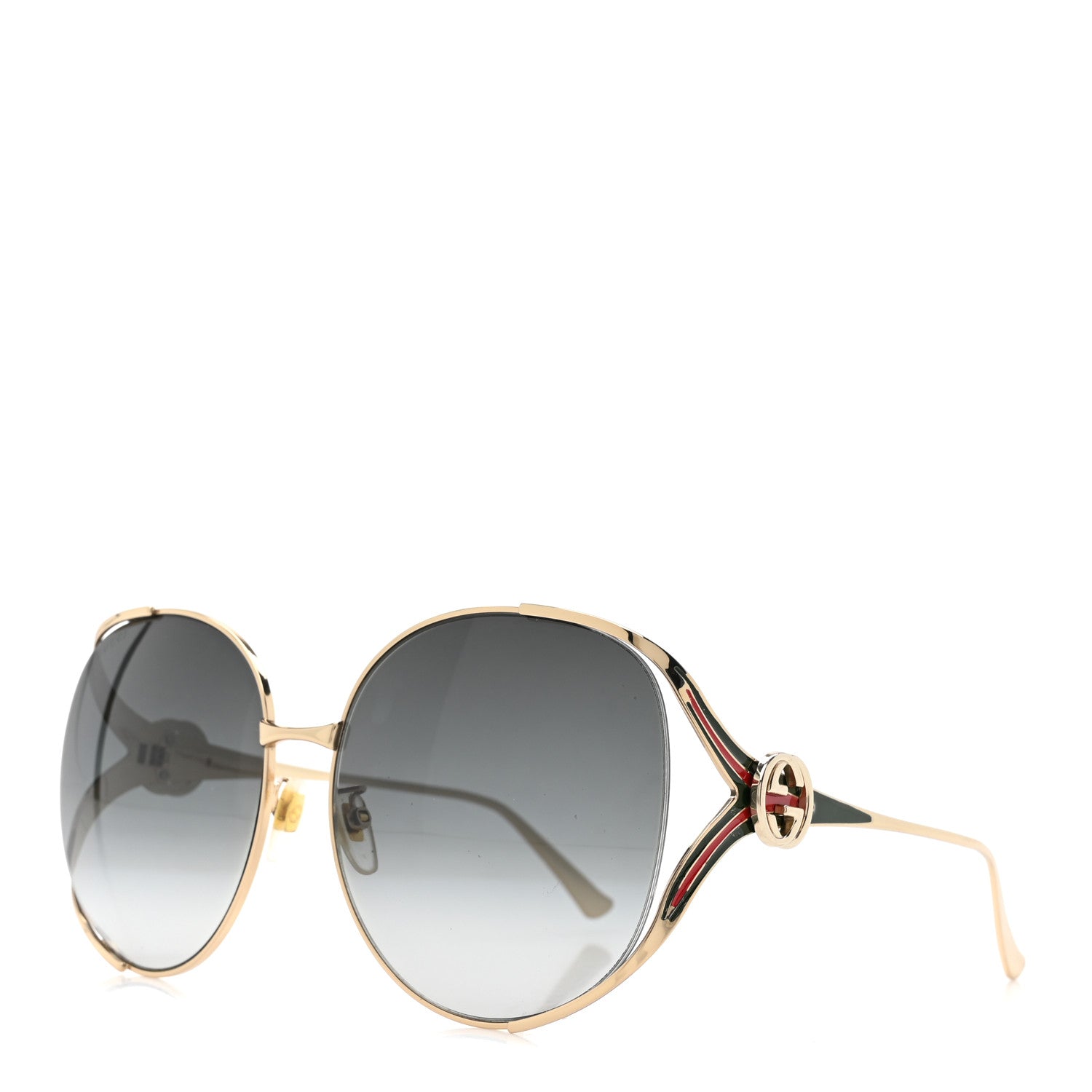 Gucci Metal Oversized Round Frame GG0225S Sunglasses Gold 1 of 6