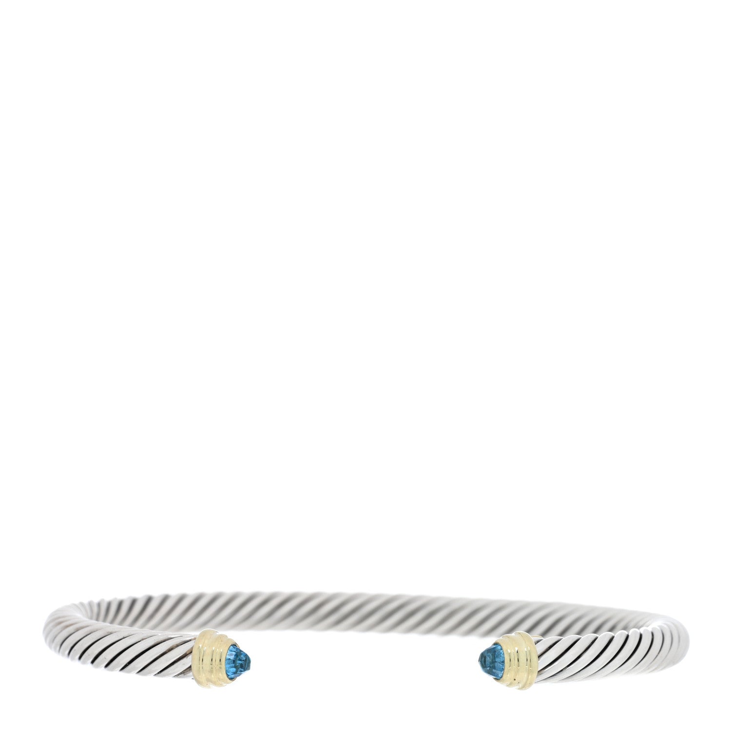 David Yurman Sterling Silver 14K Yellow Gold Blue Topaz 5mm Cable Classics Petite Color Bracelet 1 of 3