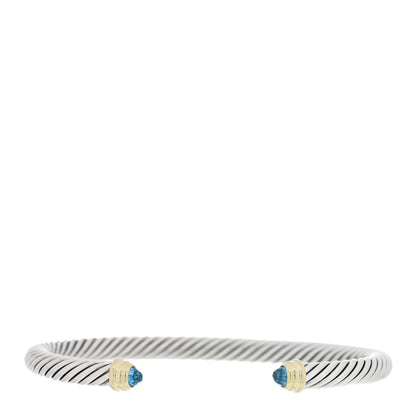 David Yurman Sterling Silver 14K Yellow Gold Blue Topaz 5mm Cable Classics Petite Color Bracelet 1 of 3