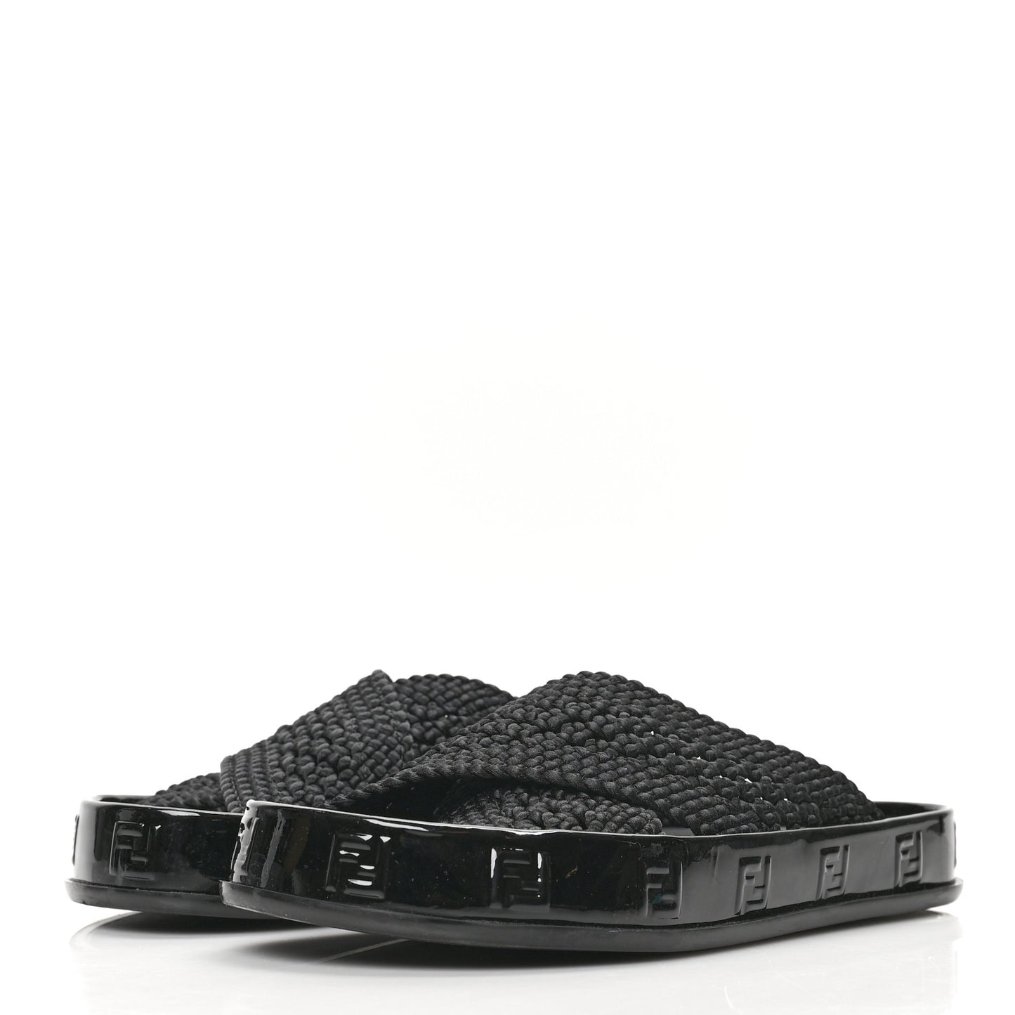 Raffia Rubber FF Woven Reflections Crisscross Slide Sandals 36 Black