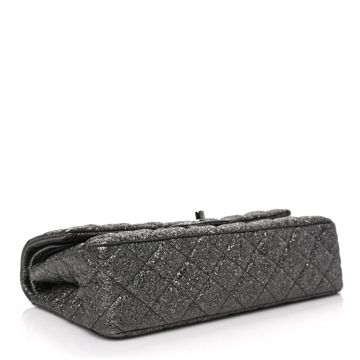 Metallic Crackled Calfskin Medium Double Flap Argent Fonce