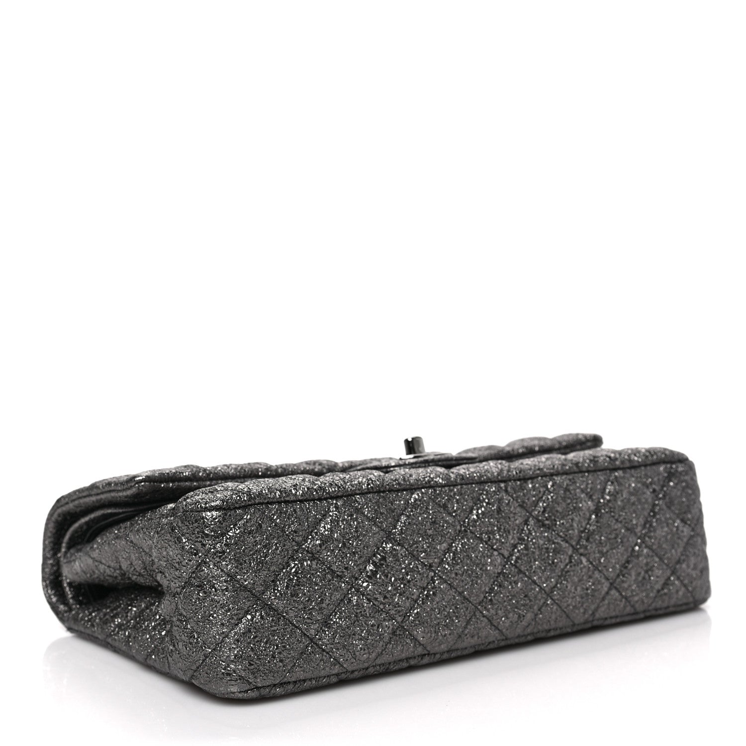 Chanel Metallic Crackled Calfskin Medium Double Flap Argent Fonce 4 of 8