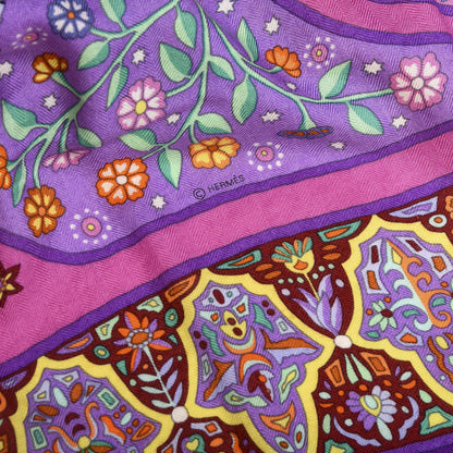 Hermes Cashmere Silk Aux Portes Du Palais Shawl 140 Violet Orange Vert 3 of 4