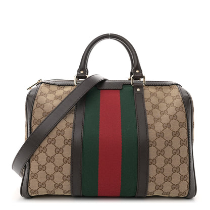 Gucci Monogram Selleria Calfskin Vintage Web Medium Boston Beige Ebony Cocoa 1 of 17