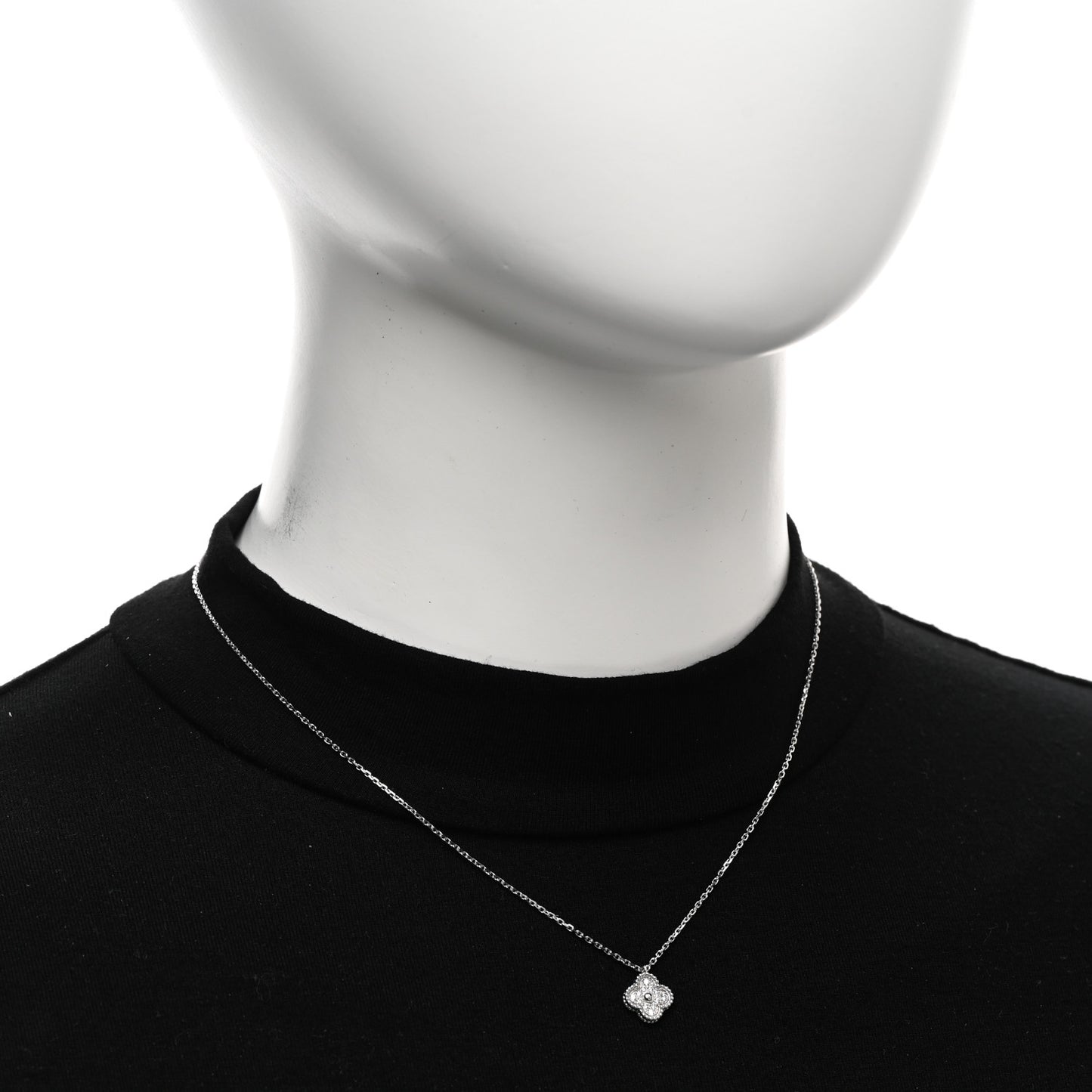 18K White Gold Diamond Sweet Alhambra Pendant Necklace