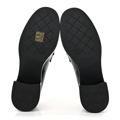 Chanel Shiny Calfskin Logo Loafers 38 Black 5 of 9