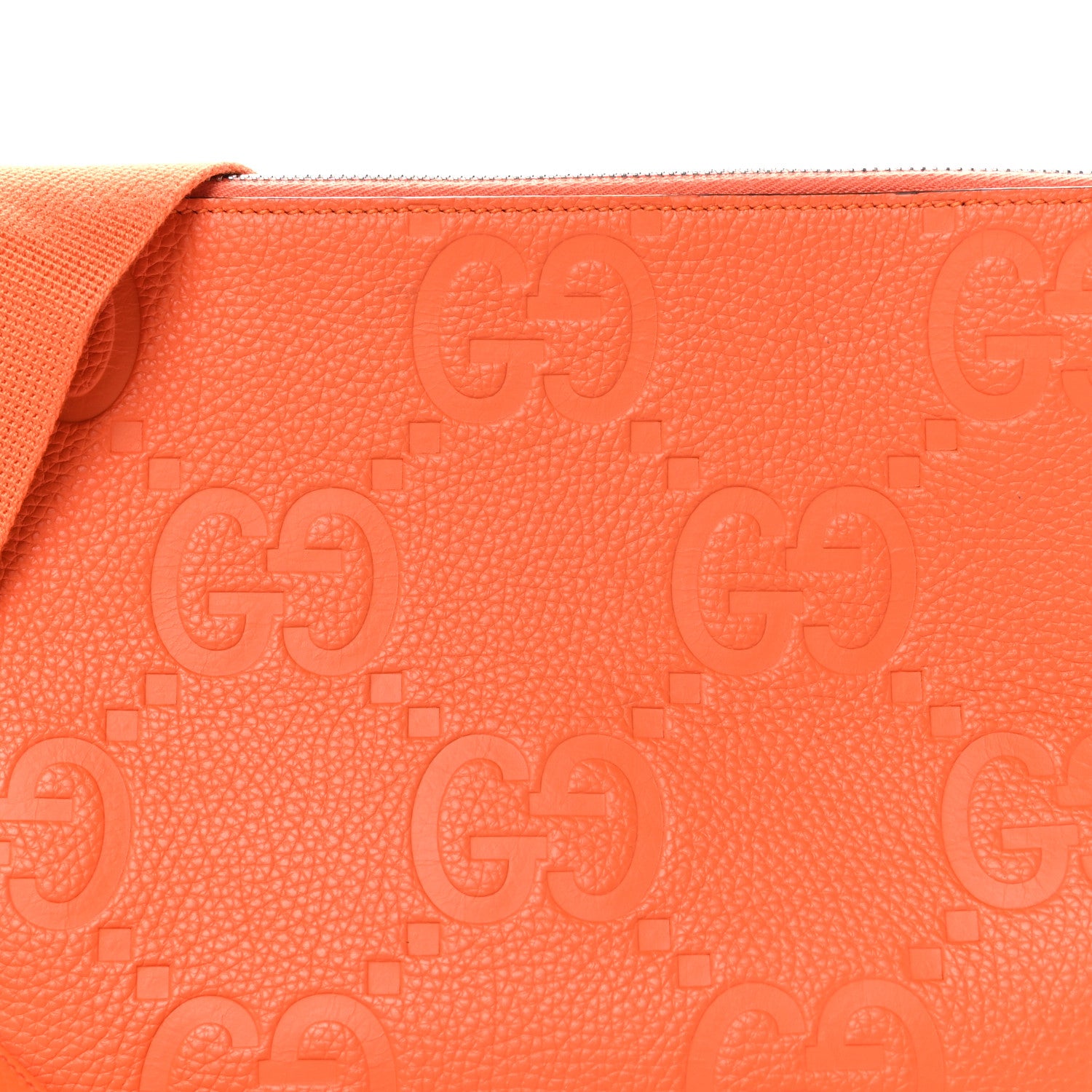Gucci Piuma Calfskin Jumbo GG Embossed Medium Wristlet Messenger Bag Orange 7 of 9