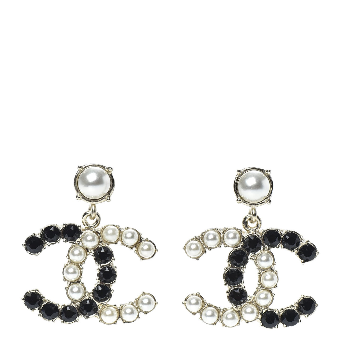 Resin Pearl Dazzling Domino CC Drop Earrings Gold Black