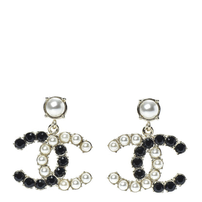 Chanel Resin Pearl Dazzling Domino CC Drop Earrings Gold Black 1 of 5
