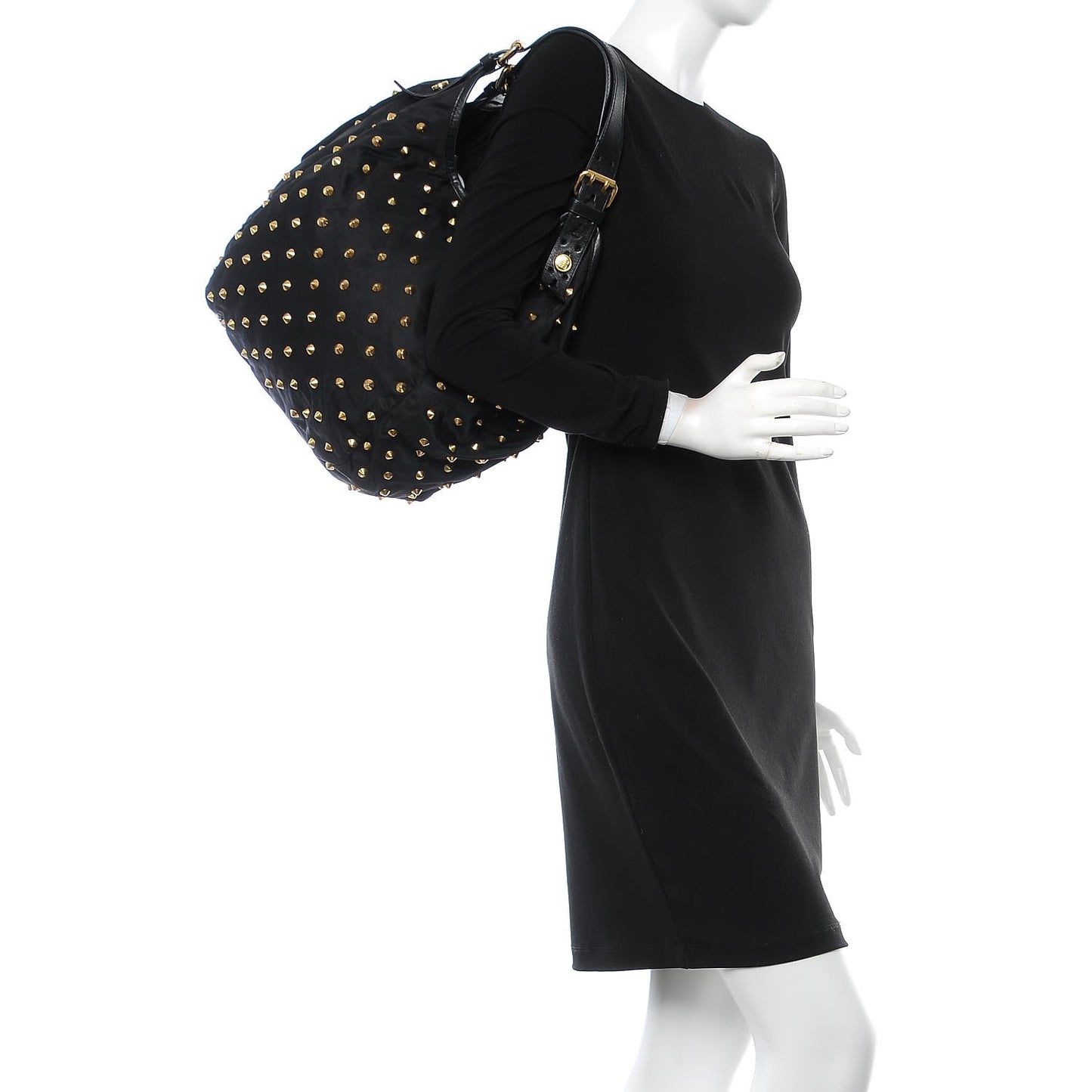 Nylon Studded Shoulder Bag Black