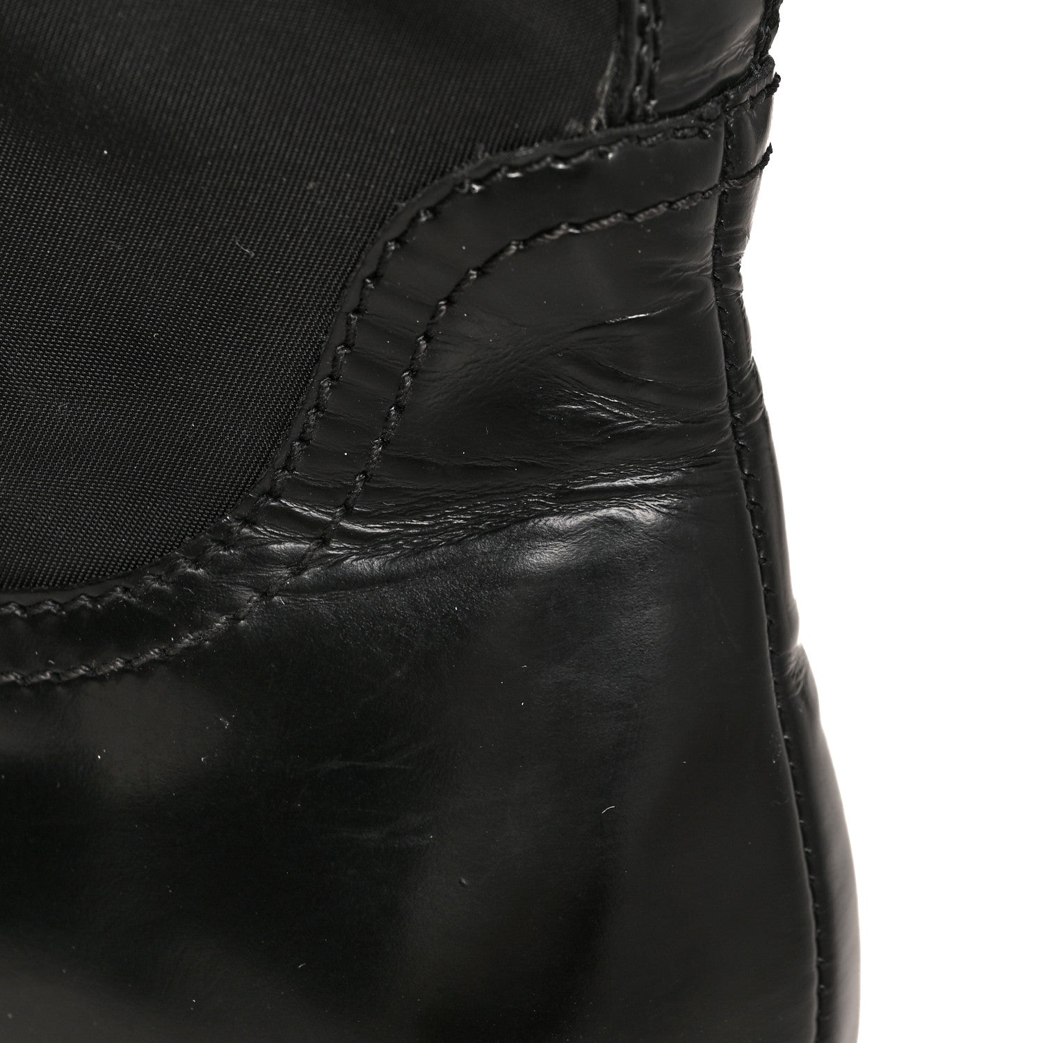 Prada Spazzolato Rois Re-Nylon Metal Triangle Logo Monolith Pouch Pocket 55mm Tall Boots 36 Black 9 of 11