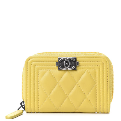 Chanel Lambskin Quilted Boy Zip Around Coin Purse Wallet Yellow 1 of 8