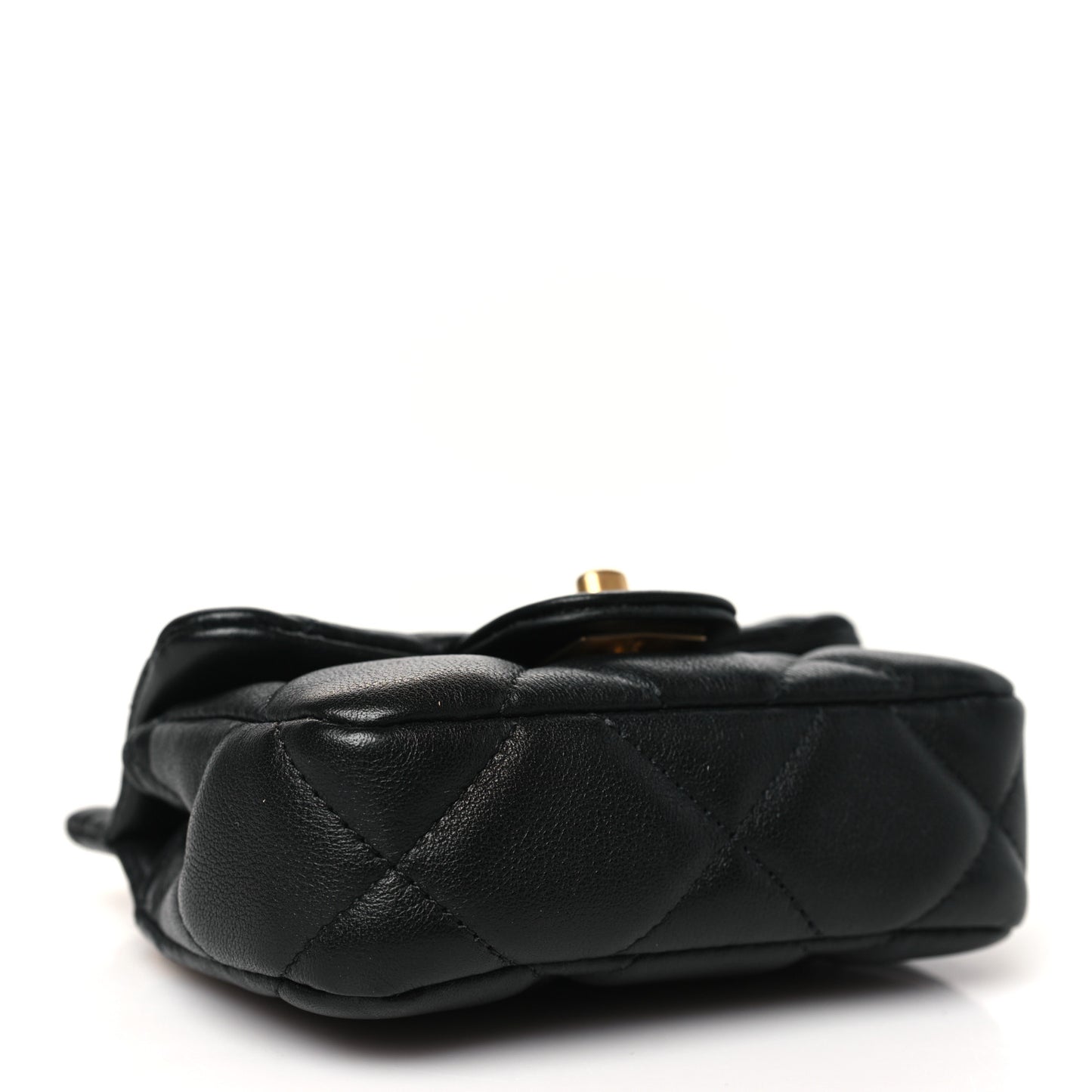 Calfskin Quilted Lady Handle Clutch With Chain Black