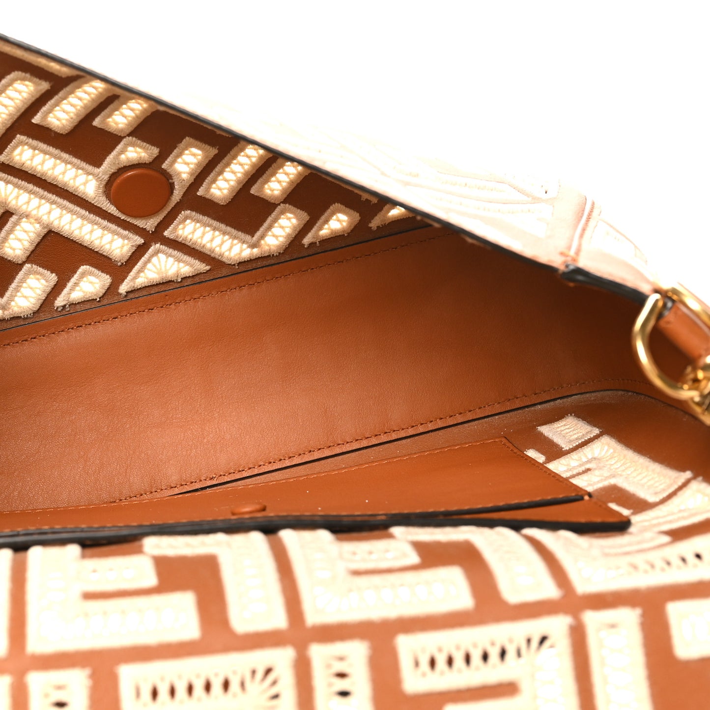 Vitello Seta FF Ajour Embroidered Baguette Brandy