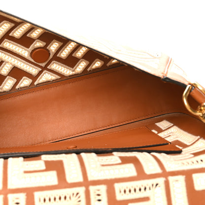 Fendi Vitello Seta FF Ajour Embroidered Baguette Brandy 5 of 9