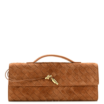 Bottega Veneta Suede Intrecciato Long Andiamo Top Handle Clutch Amber 1 of 10