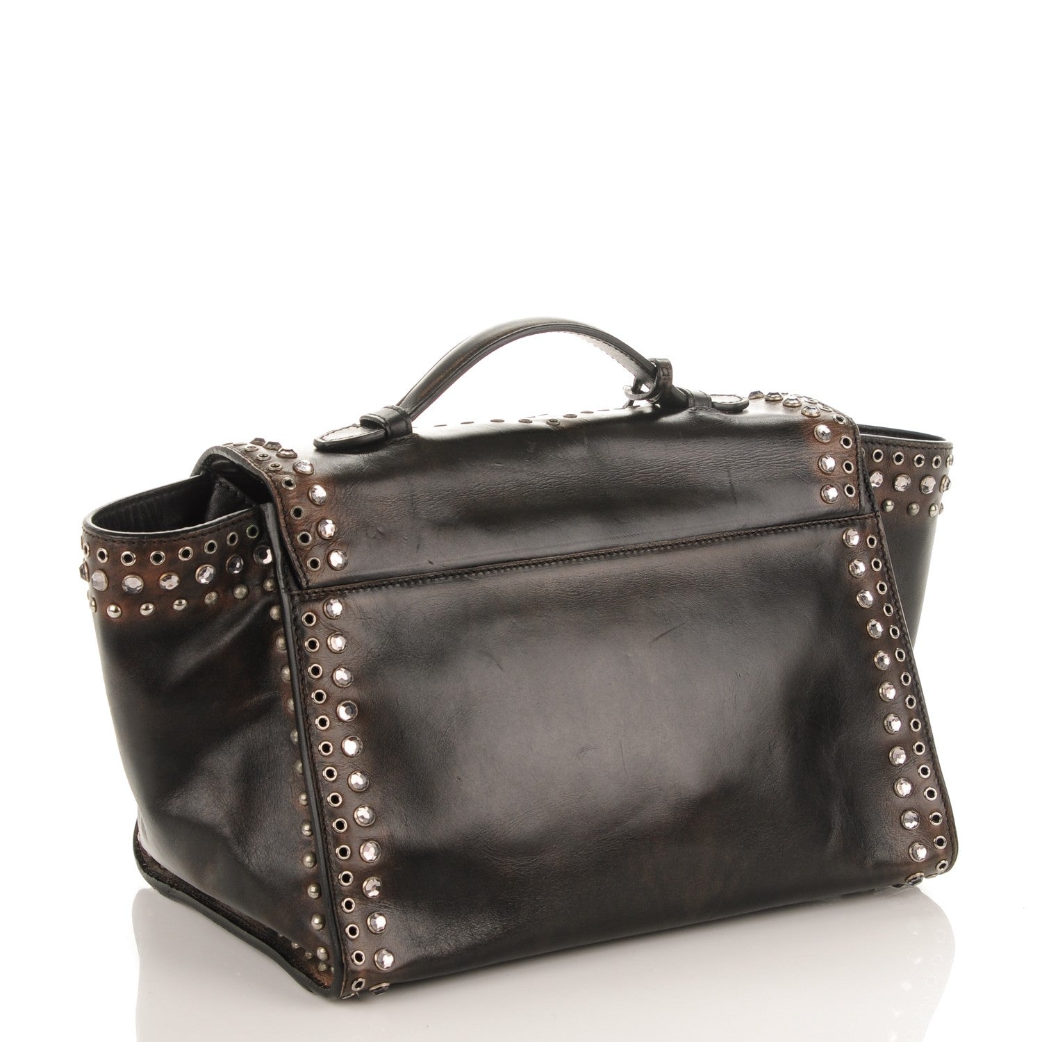 Prada Vitello Vintage Studded Sound Twin Pocket Satchel Ebano 3 of 8