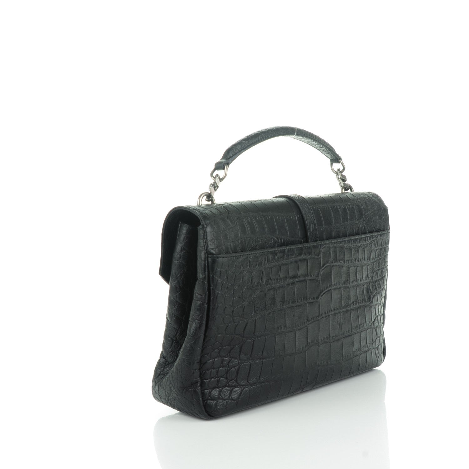 Saint Laurent Calfskin Crocodile Embossed Monogram Large College Satchel Black 3 of 7