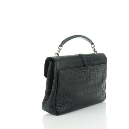Saint Laurent Calfskin Crocodile Embossed Monogram Large College Satchel Black 3 of 7