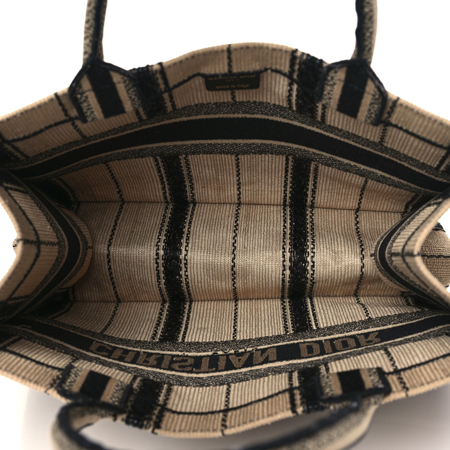 Christian Dior Canvas Embroidered Medium Bayadere Book Tote Black Beige 5 of 9