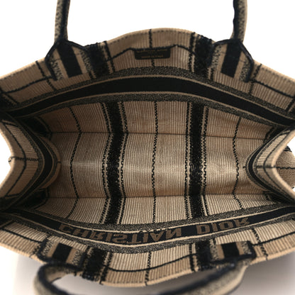 Christian Dior Canvas Embroidered Medium Bayadere Book Tote Black Beige 5 of 9